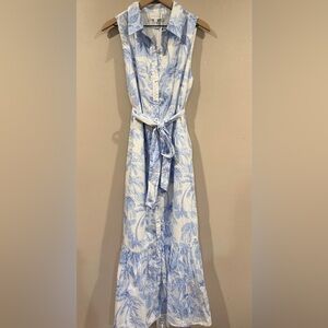 NWT Sugar Lips Dress Womens Size L Blue Tropical Sleeveless Collared Maxi